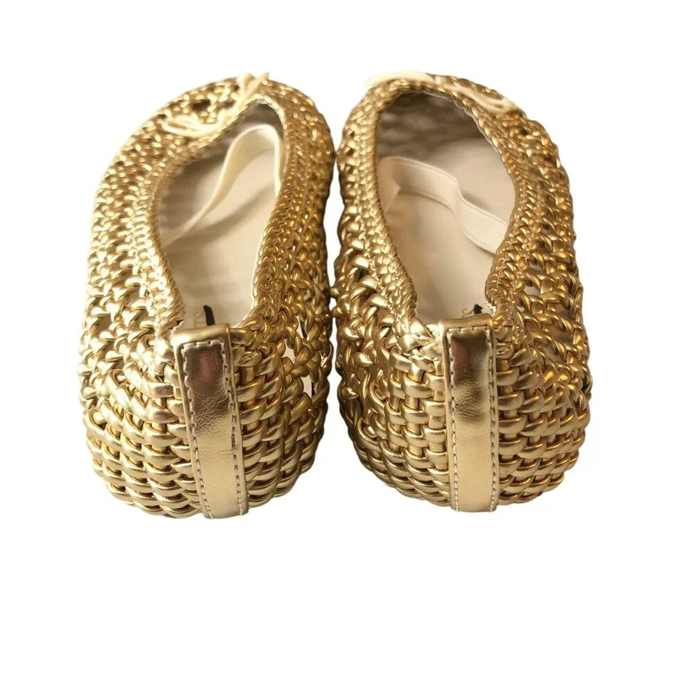 J Crew Crewcuts Girls' Basketweave Ballet Flats In Metallic Slip On Gold 1
